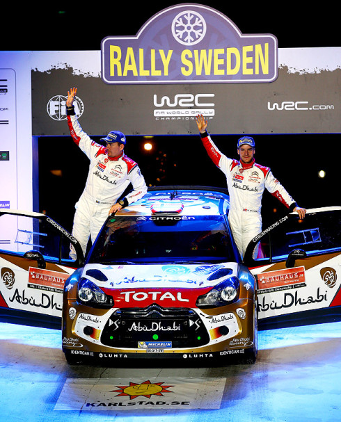 Madse Østberga na Rally Švédsko na Citroënu DS3 WRC dojel na třetím a Khalid Al Qassimi na šestnáctém místě