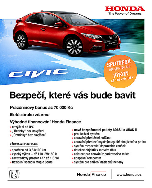 Honda Civic 5D 1.8 i-VTEC s bonusem 70 000 Kč a Honda Civic 5D 1.4 i-VTEC s bonusem 40 000 Kč!