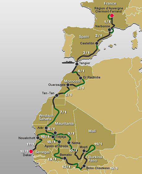 Komplexní informace Rallye Telefonika – Dakar 2004 včetně popisu všech 17. etap soutěže