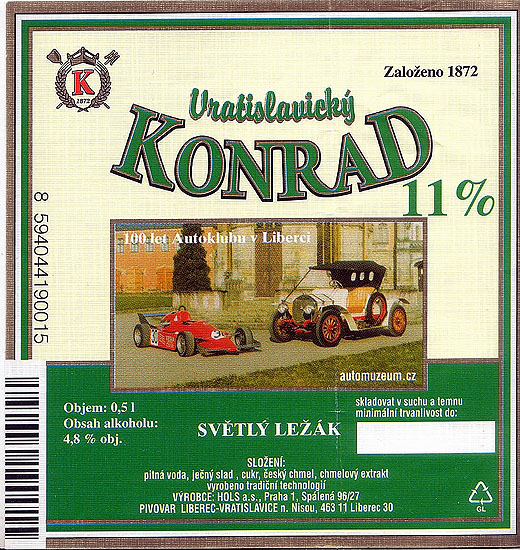 Sběratelská automobilová etiketa z pivovaru KONRAD.